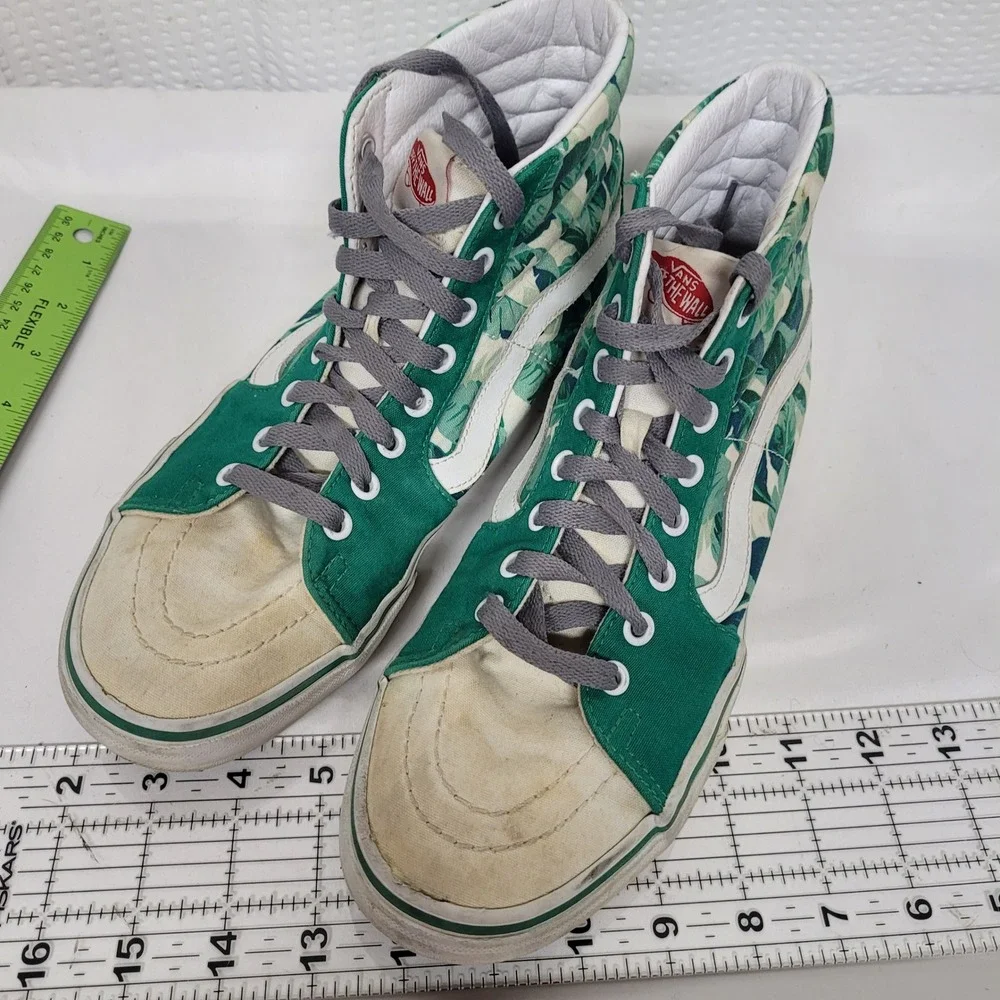 Vans Sk8-Hi High Top Tropical Palm Leaf Green Sneakers Mens 8 Womens 9.5